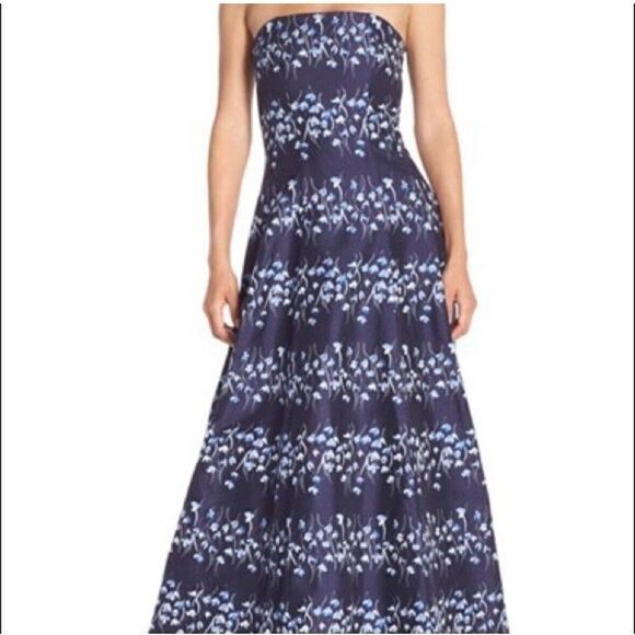 Vera Wang‎ 1H01W12 Floral Dress Navy Blue Size 8 - Picture 1 of 5